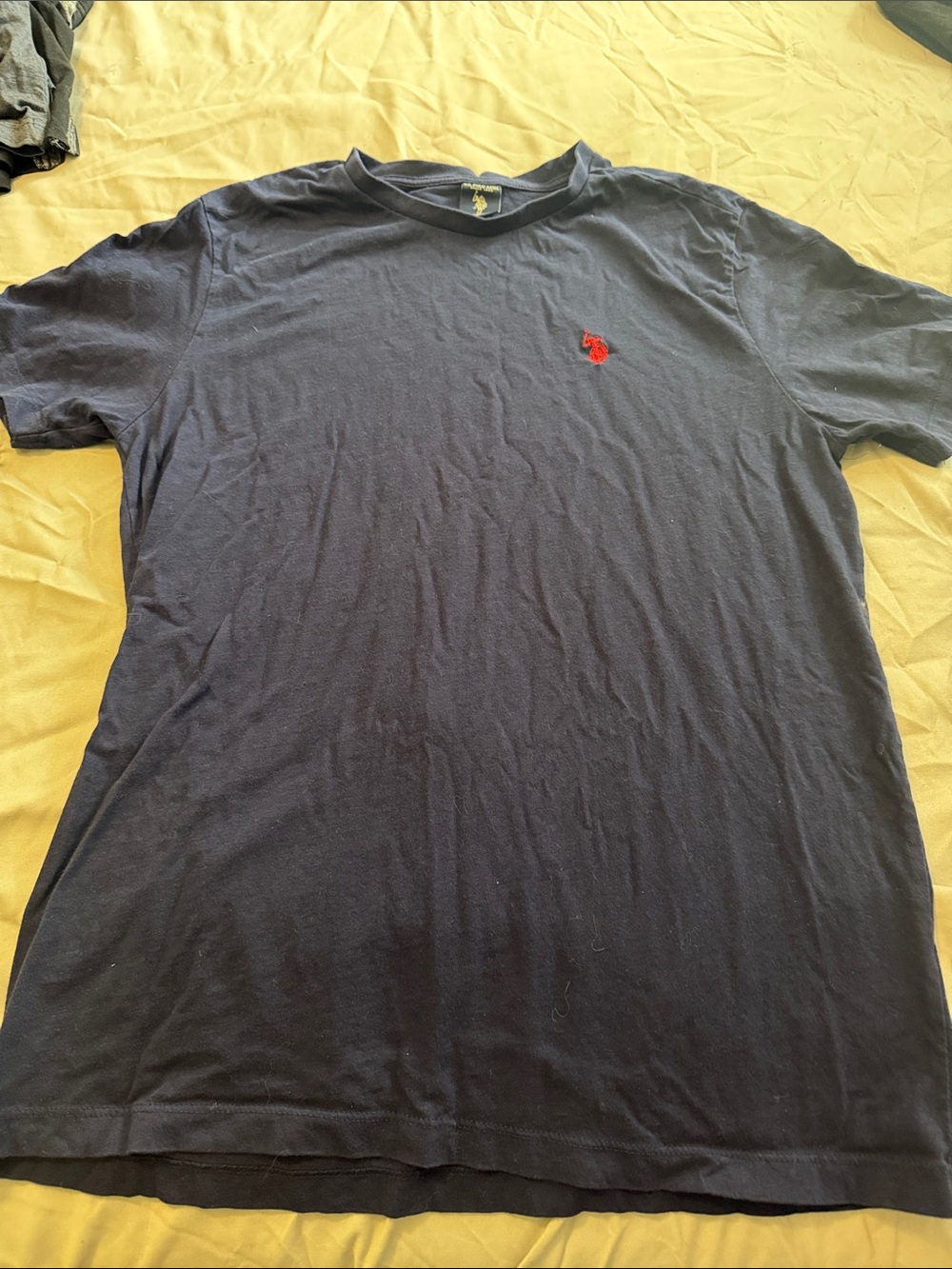 US Polo Navy Short-Sleeve Crewneck Shirt with Red Logo